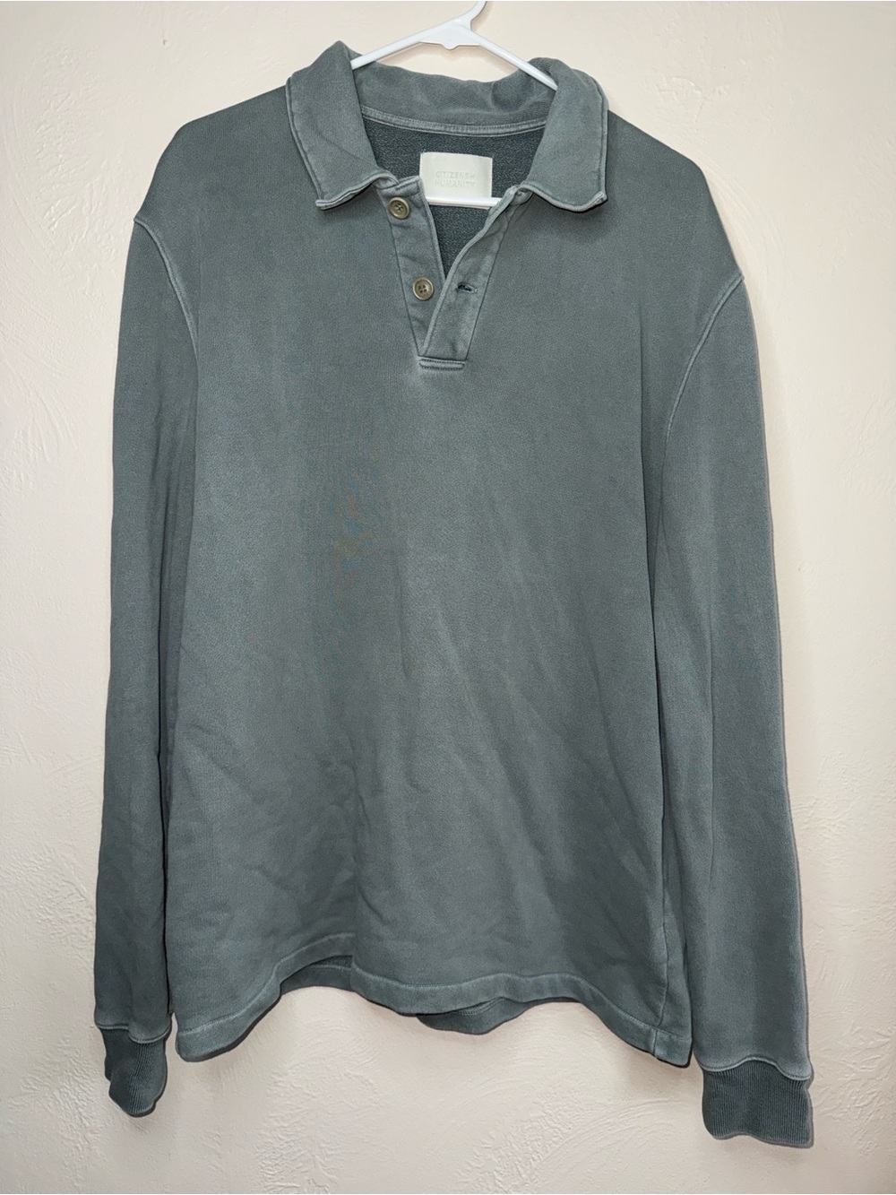 Citizens of Humanity Vintage Wash Collared Pullover Sweatshirt Gray Blue Large